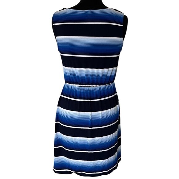 Merona Mini Sundress Blue Stripes w/Stretch Waist Rayon Blend Junior's Size M - Picture 2 of 14
